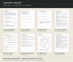 Crown Night 1.0.2: actual previews of all eight US Letter PDF pages, with actions to compare seals, fold and join records, annotate accounts, and trace convoy routes. Digital download; print at home.