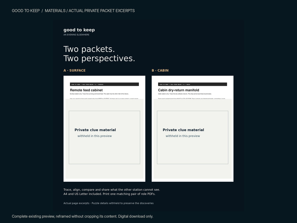 Call From Below — preview of the separate Surface and Cabin role packets with private information concealed.
