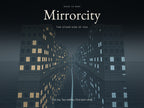 Mirrorcity: The Other Side of You — an original architectural cover illustration of two versions of a city and their conflicting reflections. Story-world artwork, not a gameplay screenshot. Two-player digital print-and-play mystery.