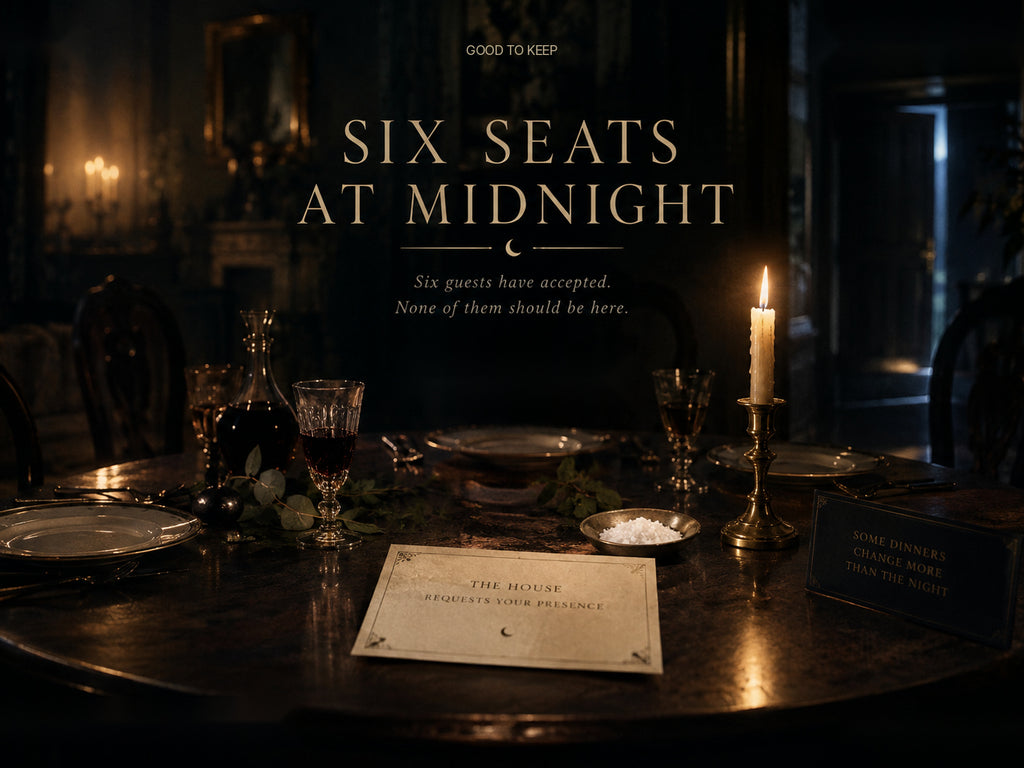 Six Seats at Midnight — candlelit impossible-supper cover illustration for the printable-and-digital fantasy game.