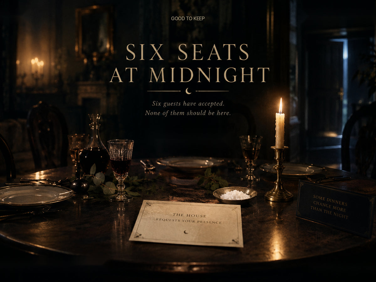 Six Seats at Midnight — candlelit impossible-supper cover illustration for the printable-and-digital fantasy game.