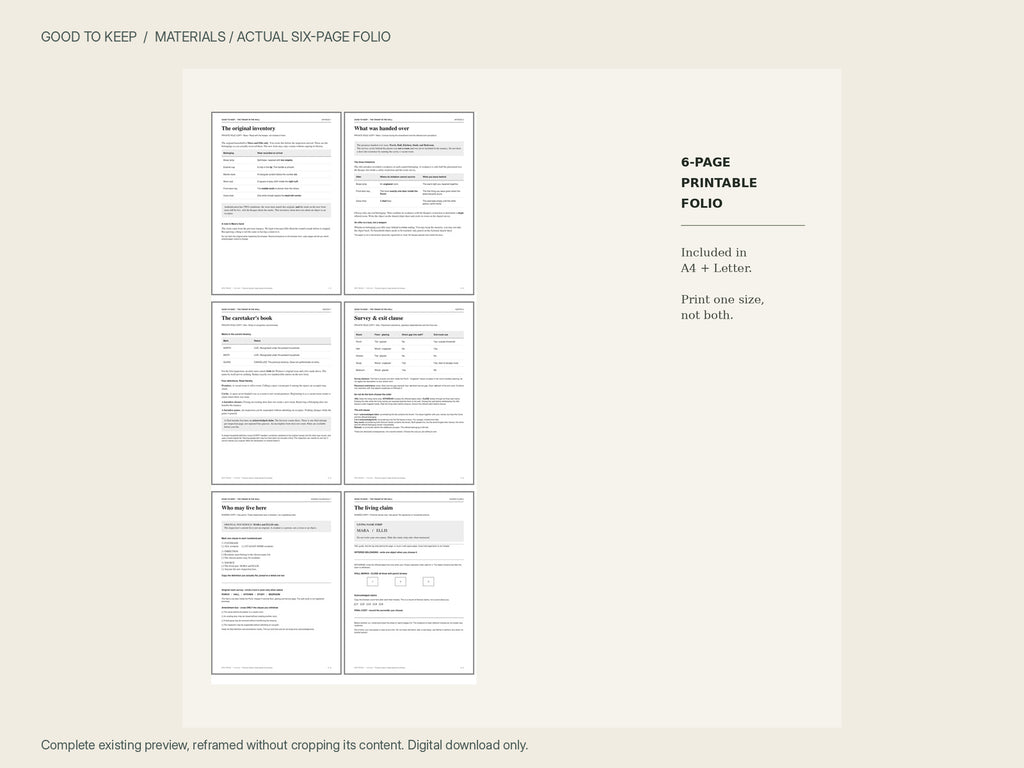 The Tenant in the Wall — preview of the six-page player folio; A4 and US Letter versions are included.