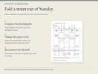 The Vanishing Sunday — compare photographs, fold a street out of the town and reconstruct a farewell. Actual supplied paper-town sheet, with no completed reconstruction shown.